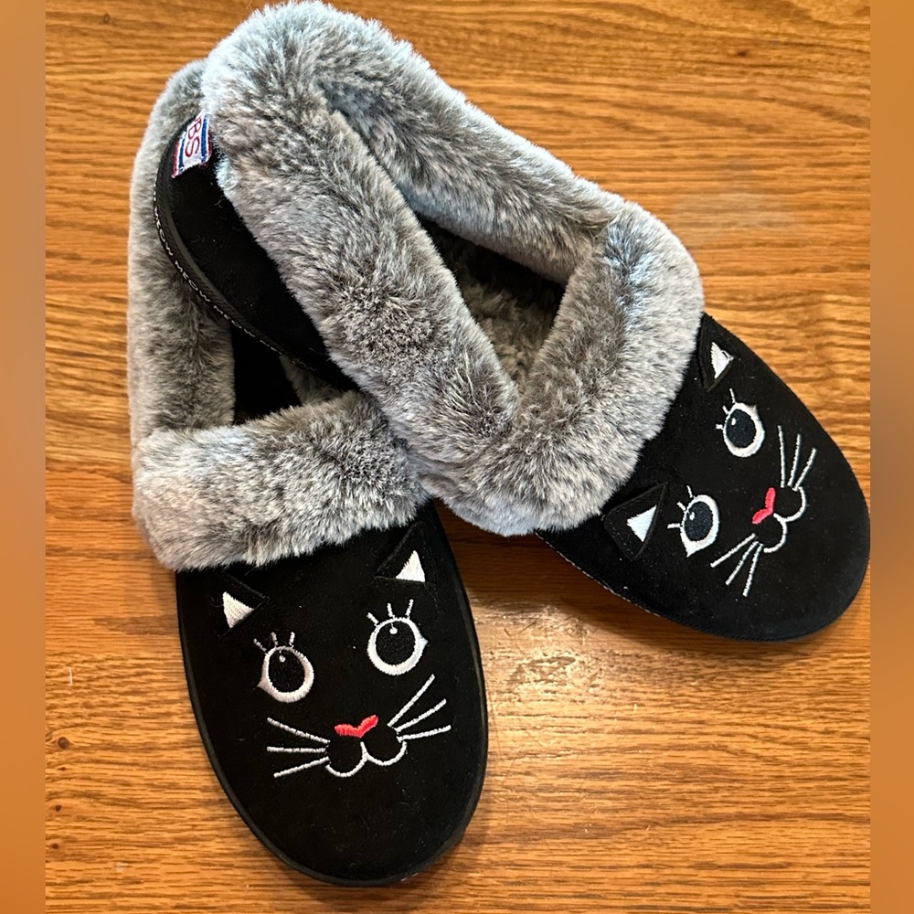 Skechers Slippers Bobs Women Memory Foam Meow Embroidered Black